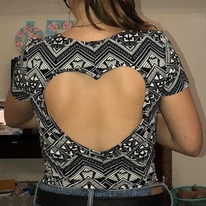Tribal crop top with heart cut out on the back